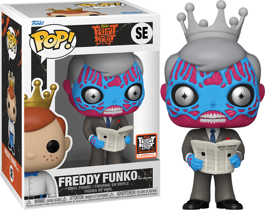Freddy Funko as They Live Alien vinyl art toy by Ralphie's Funhouse, featuring Freddy with an alien costume and detailed design.