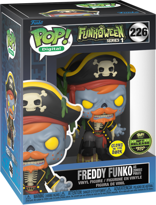 Freddy Funko as Zombie Pirate collectible figure from Ralphie's Funhouse, featuring a zombie pirate costume and detailed design.