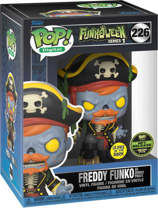 Freddy Funko as Zombie Pirate vinyl art toy by Ralphie's Funhouse, featuring a zombie pirate character with detailed design