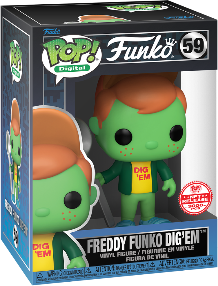 Freddy Funko Dig'Em collectible figure from Ralphie's Funhouse, featuring a cartoon-style Freddy with playful expression and colorful design.