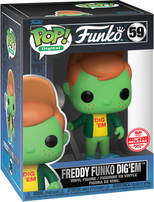 Freddy Funko Dig'Em vinyl art toy by Ralphie's Funhouse featuring a stylized Freddy Funko figure with colorful detailing.