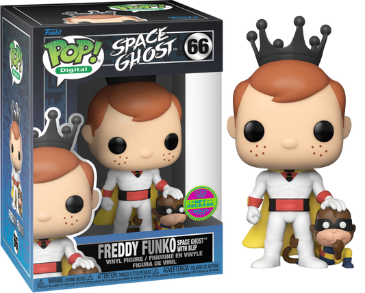Freddy Funko Space Ghost with Blip art toy figure by Ralphie's Funhouse, featuring Space Ghost character with colorful accessories.