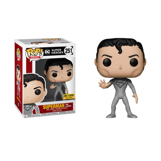 Funko DC Super Heroes Superman vinyl figure from Flashpoint, collectible Pop! Heroes by Ralphie's Funhouse, exclusive edition.