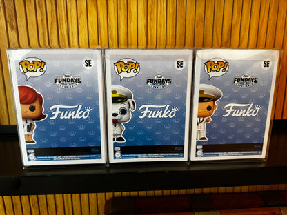 Set of three Funko Pop! Originals Captain Freddy, Captain Franny, and Captain Proto figures from Ralphie's Funhouse Funko Fundays 2025.