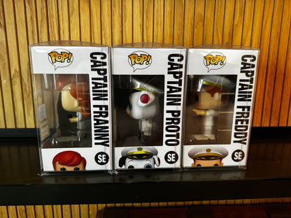 Set of three Funko Pop! Originals figures featuring Captain Freddy, Captain Franny, and Captain Proto from Ralphie's Funhouse Funko Fundays 2025.