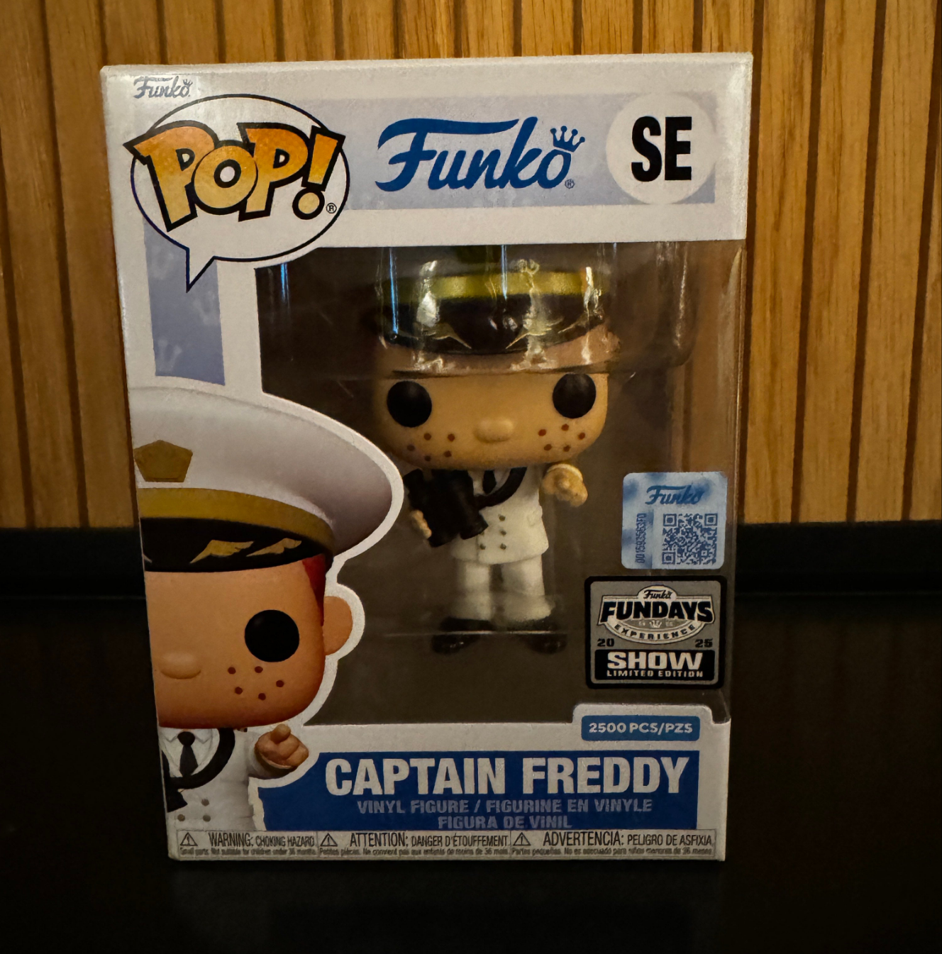 Funko Fundays 2025 Pop! Originals Captain Freddy collectible figure by Ralphie's Funhouse, limited edition LE2500, detailed design.