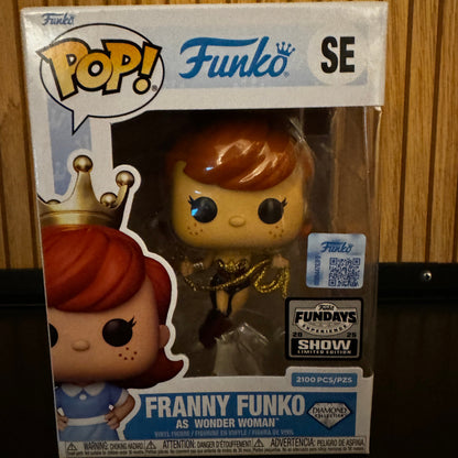 Funko Pop! Originals DC Franny as Wonder Woman diamond glitter figure from Funko Fundays 2025, collectible vinyl toy.