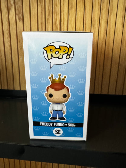 Translucent Orange Lantern Freddy Funko Pop! vinyl figure from Funko Fundays 2025, featuring DC Comics design and collectible details.
