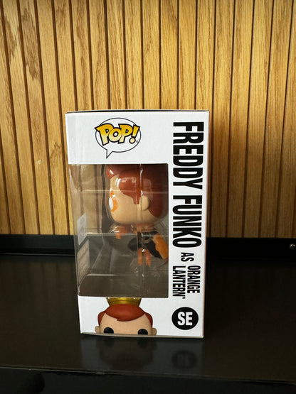 Funko Pop! Originals DC Freddy Funko as Orange Lantern translucent figure from Funko Fundays 2025 LE2000, collectible toy with vibrant orange color.