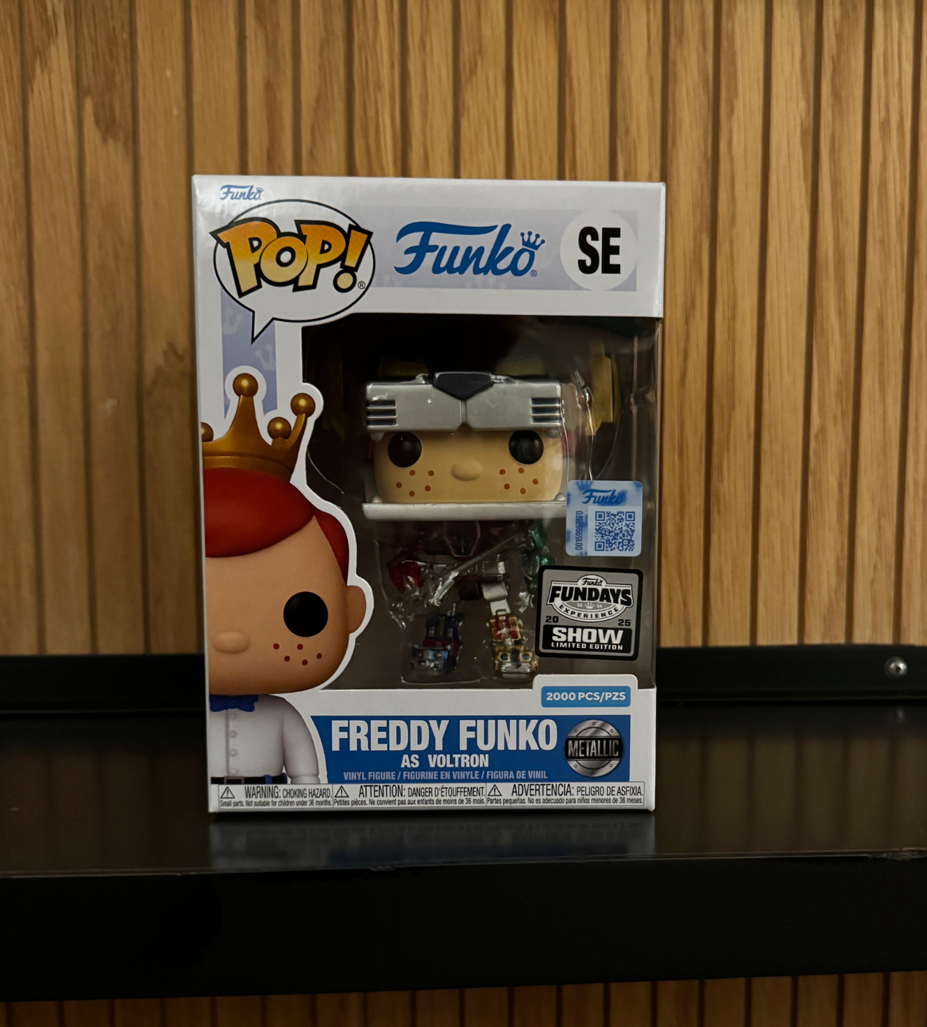 Metallic Freddy Funko as Voltron Pop! vinyl figure from Funko Fundays 2025, featuring detailed design and collectible packaging.