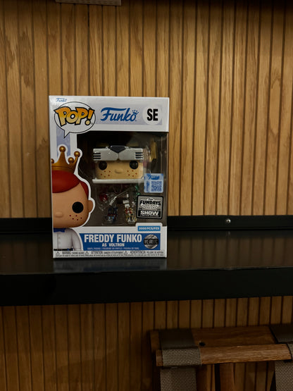 Metallic Freddy Funko as Voltron Funko Pop! figure from Ralphie's Funhouse, limited edition LE2000, with detailed metallic paint.