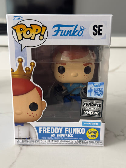 Glow Funko Pop! Originals G.I. JOE Freddy Funko as Shipwreck figure from Ralphie's Funhouse, limited edition 150, detailed design.