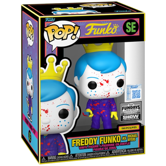 Freddy Funko as Michael Myers Halloween Pop! figure with blacklight glow, part of Funko Fundays 2025 Pop! Originals series.
