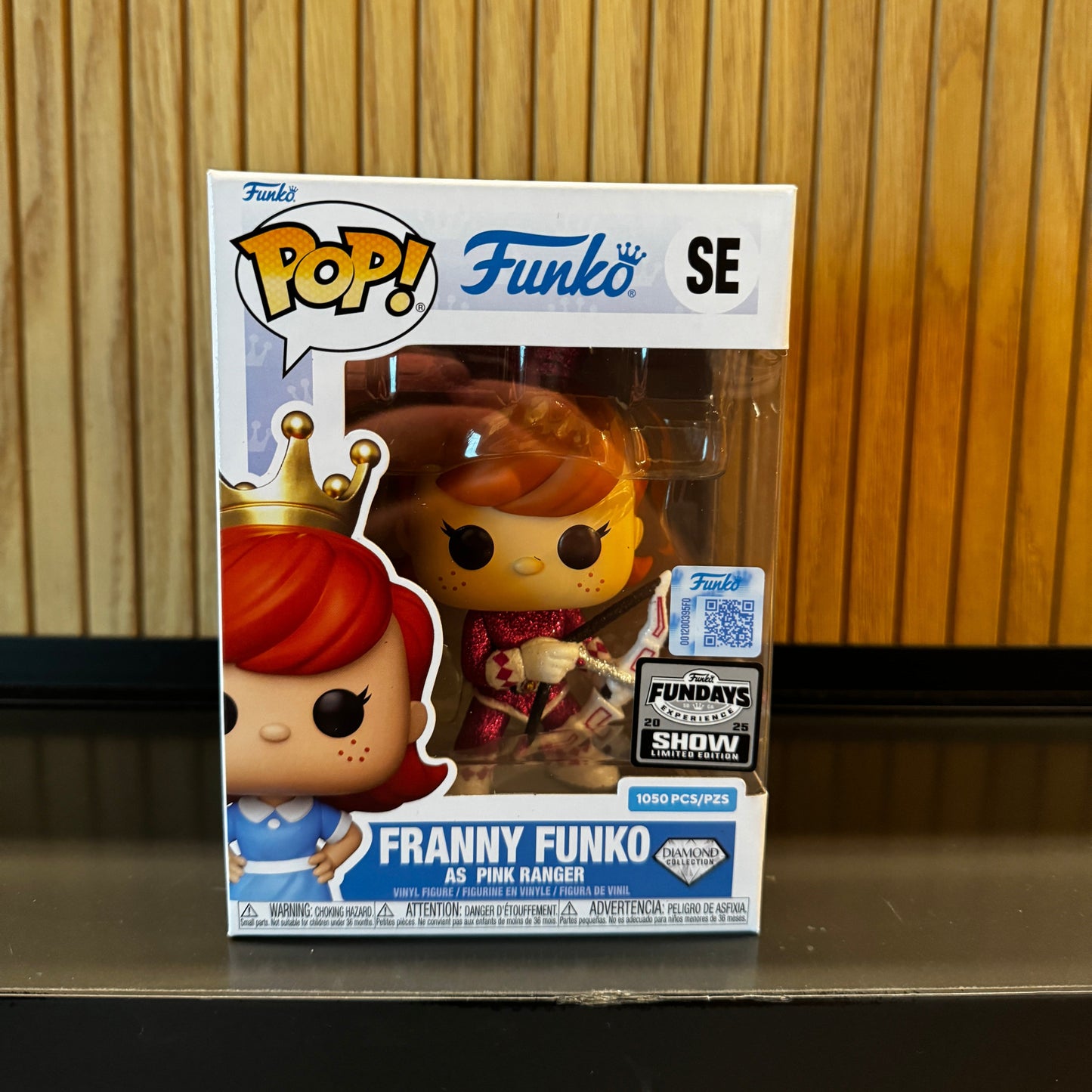 Diamond Glitter Pink Ranger Funko Pop! figure from Power Rangers Funko Fundays 2025, collectible toy, vibrant pink costume, detailed design.