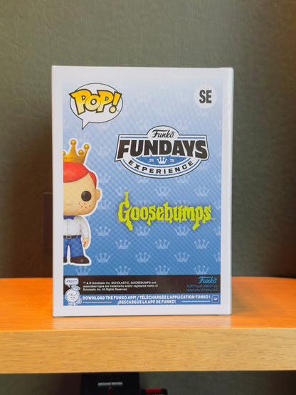 Glow-in-the-dark Freddy Funko as Night of the Living Dummy Funko Pop! from Ralphie's Funhouse, part of the 2025 Fundays Experience.