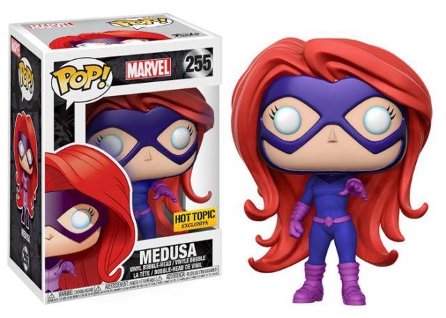 Funko Pop Marvel Medusa figure by Ralphie's Funhouse, stylized vinyl collectible with vibrant green hair and detailed costume.