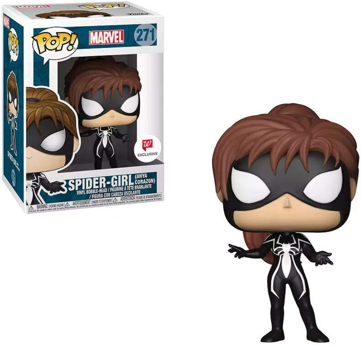Funko Pop! Marvel Spider Girl (Anya Corazon) figure from Walgreens, featuring Spider-Girl in her costume with detailed design.