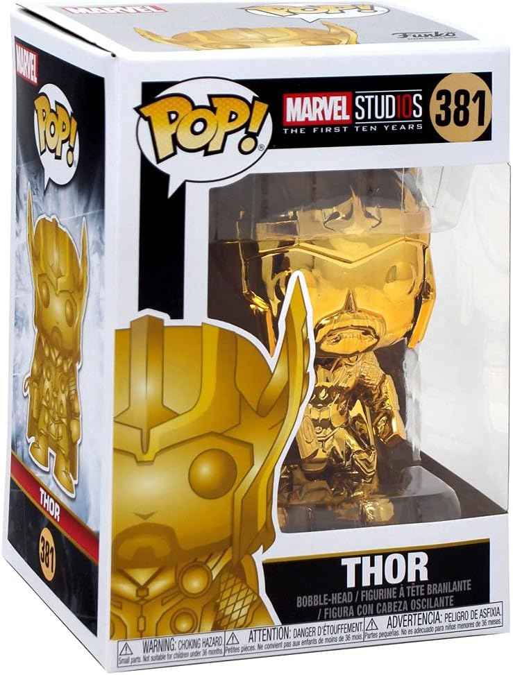 Gold Chrome Thor Funko Pop Marvel Studios 10 figure with detailed Marvel character design and collectible display packaging