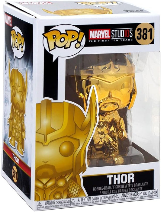 Gold Chrome Thor Funko Pop Marvel Studios 10 figure with detailed Marvel character design and collectible display packaging