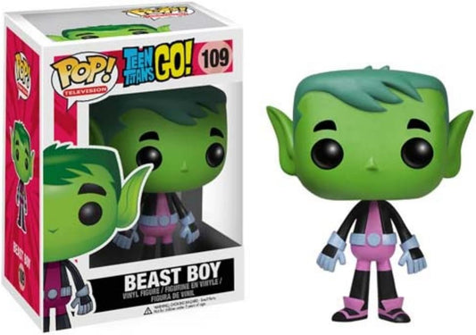 Funko POP Teen Titans Go! Beast Boy figure, stylized vinyl toy with green skin and playful expression, from Ralphie's Funhouse collection