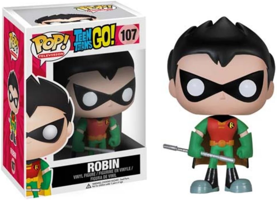 Funko POP TV Teen Titans Go! Robin figure, stylized vinyl toy from Ralphie's Funhouse, with Robin's iconic costume and pose.
