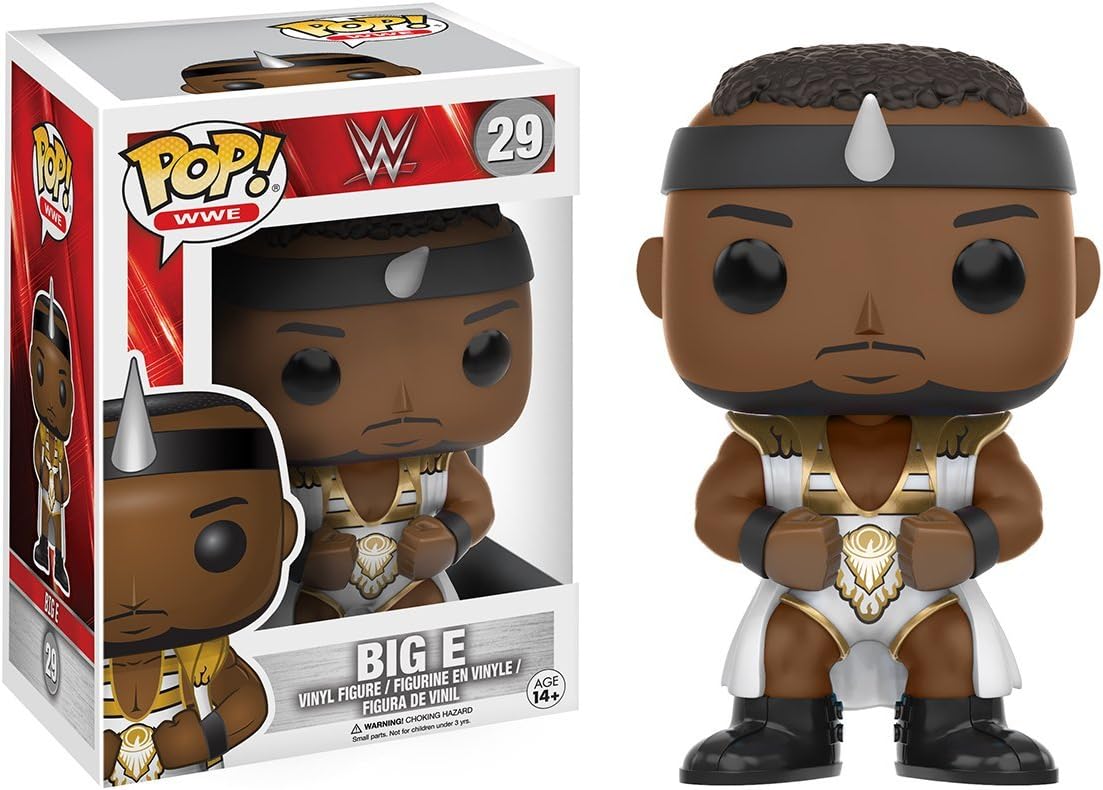 Funko POP WWE Big E action figure in colorful wrestling attire, collectible toy from Ralphie's Funhouse.