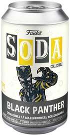 Sealed can of Marvel's Black Panther Funko Soda featuring Black Panther in a collectible can, displayed on a plain background.