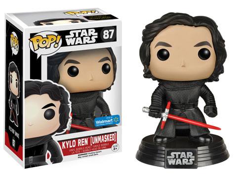 Funko Star Wars The Force Awakens Kylo Ren unmasked vinyl bobble-head toy, featuring detailed design and pose.
