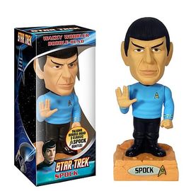 Funko Wacky Wobbler of Star Trek's Spock figure by Ralphie's Funhouse, showing Spock's iconic Vulcan salute and detailed costume.