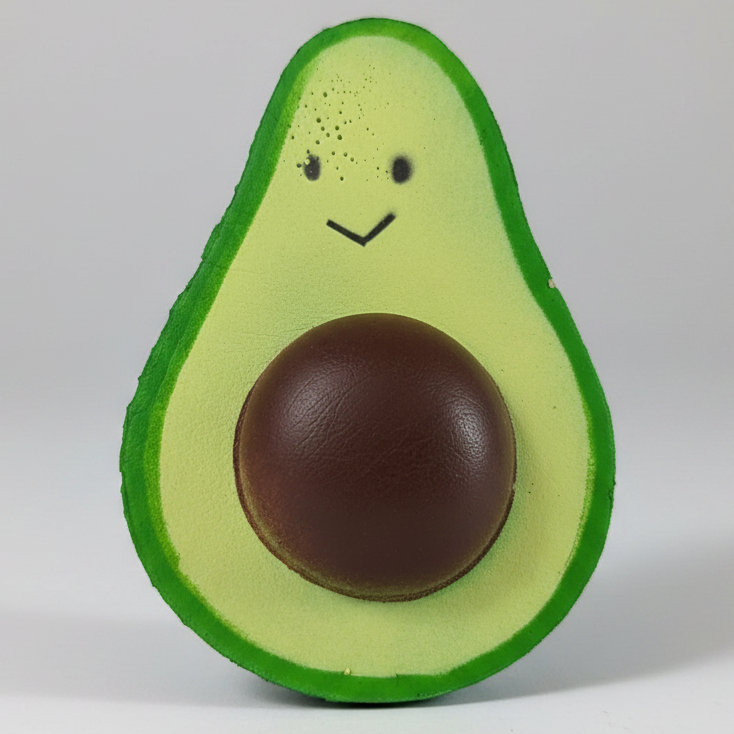 Half avocado squishy from Ralphie's Funhouse, a slow foam stress toy with a soft, realistic avocado design.