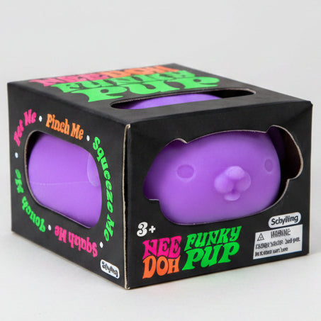 Purple Schylling Nee-Doh Funky Pup squishy toy from Ralphie's Funhouse, soft and squeezable stress-relief toy with a puppy design.