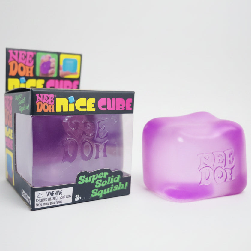 Purple Schylling Nee-Doh Nice Cube super solid squish toy from Ralphie's Funhouse, in stock now.