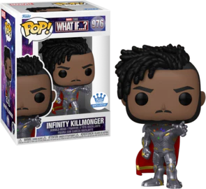 Infinity Killmonger figure from Ralphie's Funhouse, showing the character reaching forward with detailed costume and accessories.