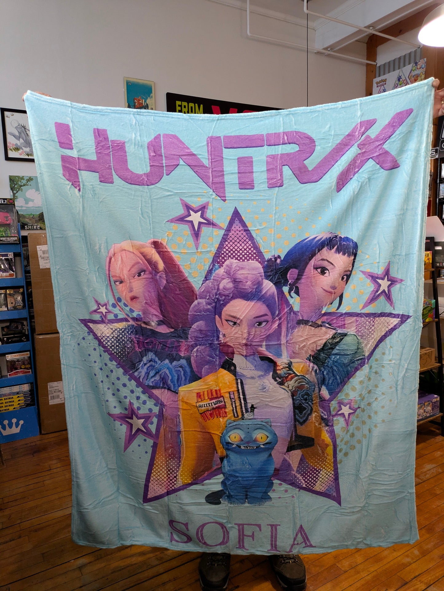 K-POP Demon Hunters Huntrix Stars Blanket by Ralphie's Funhouse featuring vibrant star patterns and Demon Hunters design.