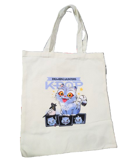 K-POP Demon Hunters tote bag featuring a cute baby tiger design, made by Ralphie's Funhouse.