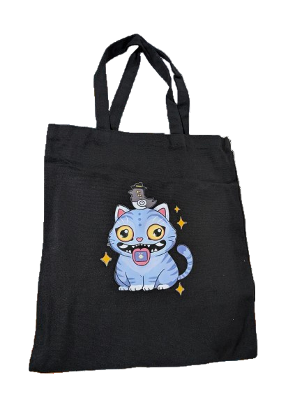 K-POP DEMON HUNTERS tote bag featuring a cute chibi tiger design, casual accessory from Ralphie's Funhouse.