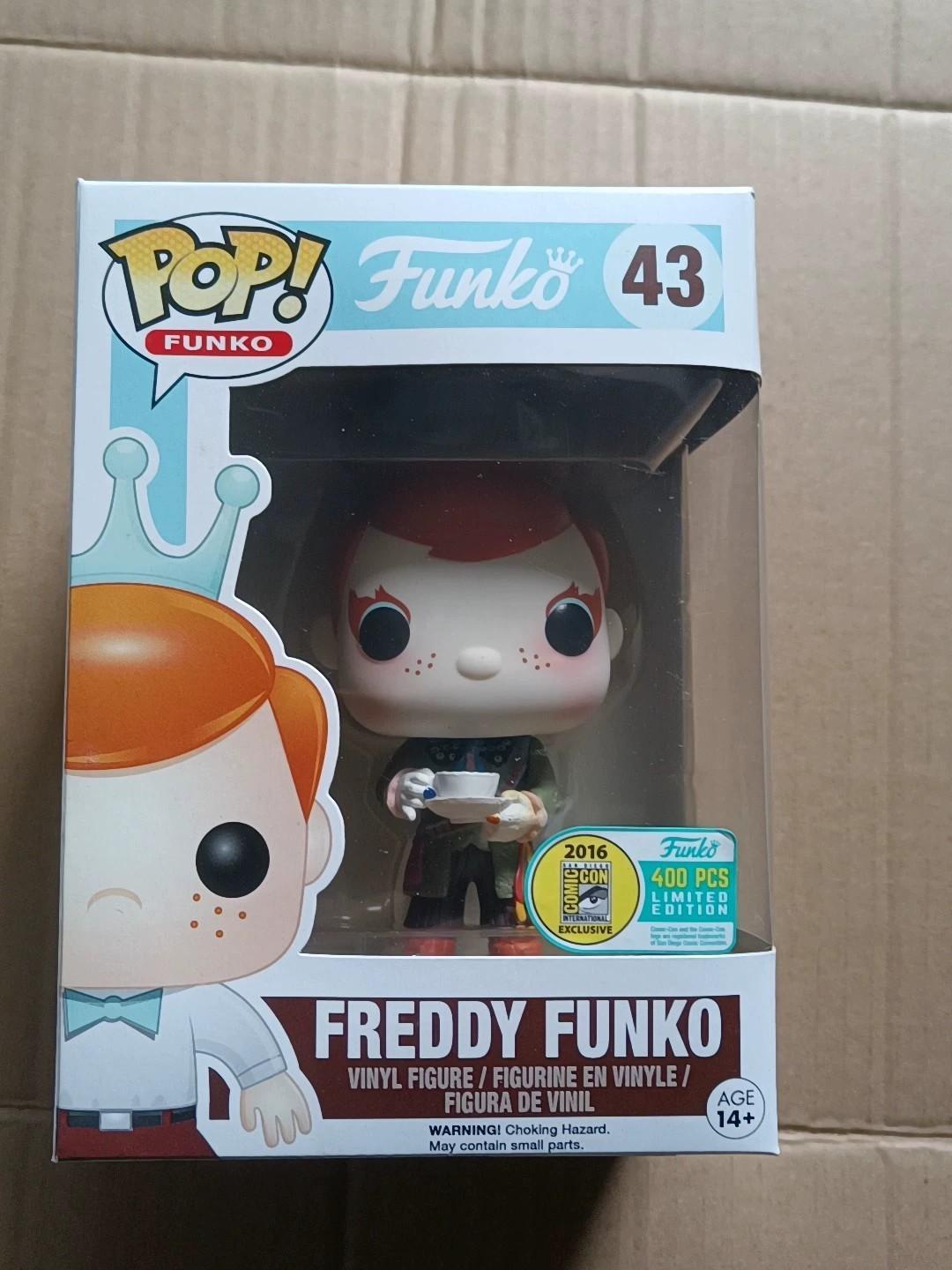 LE400 SDCC Freddy Funko as Mad Hatter collectible figure by Ralphie's Funhouse, featuring Freddy in Mad Hatter costume with detailed design.