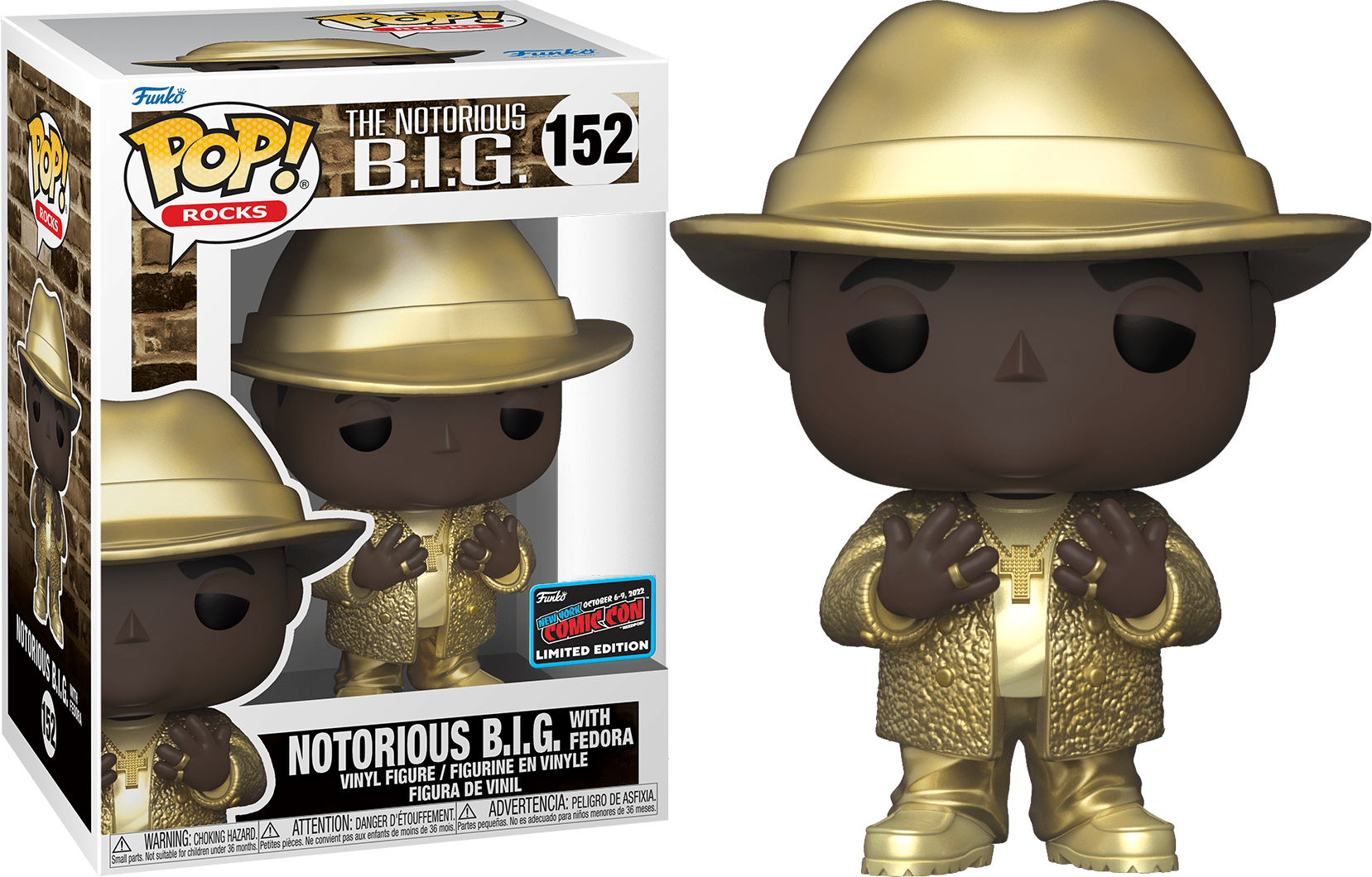 Portrait of Notorious B.I.G. wearing a fedora hat, styled in a Ralphie's Funhouse collectible figure.