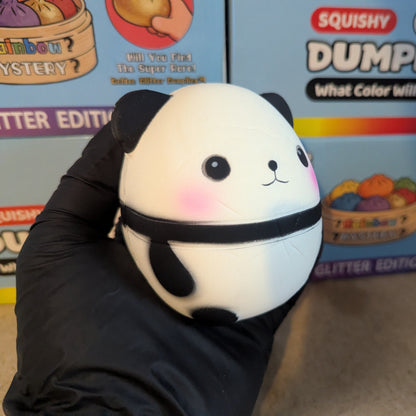 Soft pink and white Perfect Panda squishy toy from Ralphie's Funhouse with slow foam squish for stress relief.