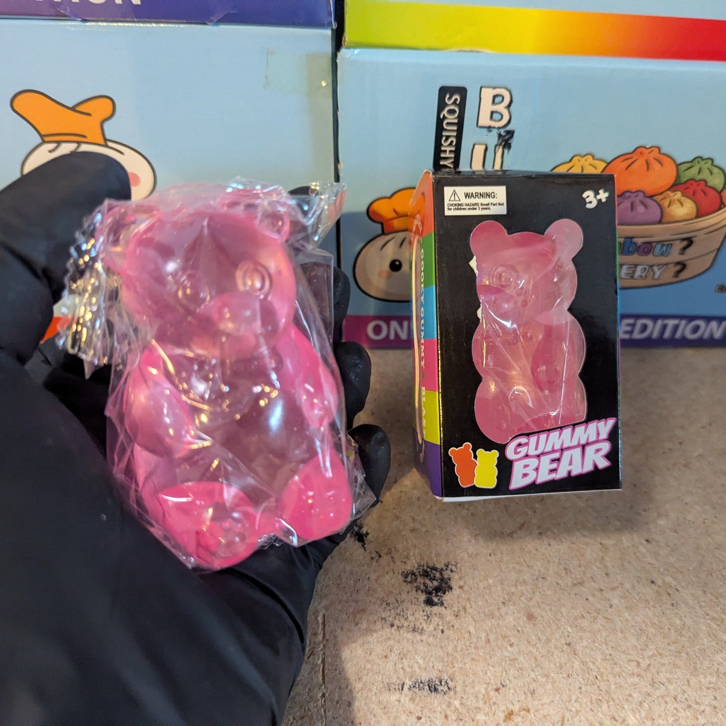 Pink Gummy Bear Squish by Ralphie's Funhouse, a slow-rising squishy toy with a soft, textured gummy bear design.