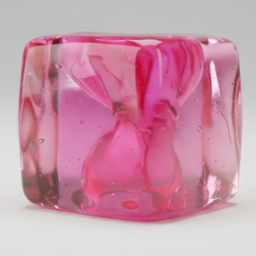 Pink Wannabe Nice Cube by Ralphie's Funhouse, a super slow-rising squish toy with a soft, cushiony texture.