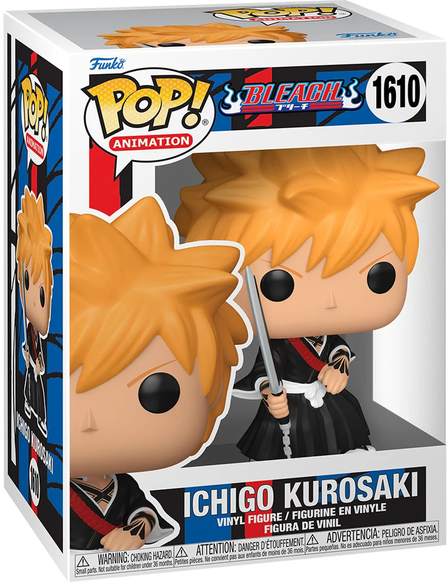 Pop! Animation Bleach Ichigo Kurosaki figure by Ralphie's Funhouse, featuring Ichigo in his iconic orange outfit and spiky hair.