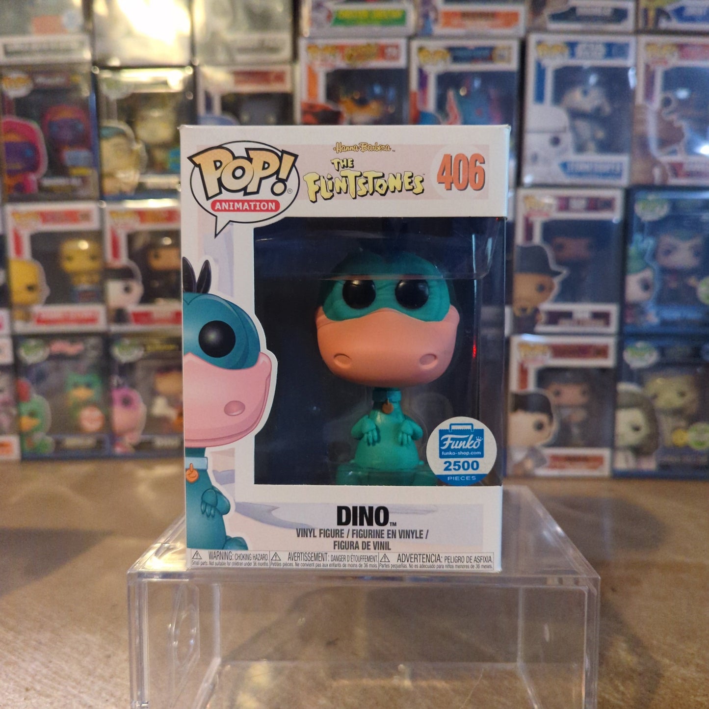 Pop! Animation Hanna-Barbera The Flintstones Dino figure by Ralphie's Funhouse, colorful cartoon character collectible.