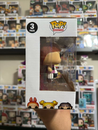 Powerpuff Girls Diamond Glitter 3-Pack Pop! Animation figures by Ralphie's Funhouse, featuring colorful, sparkling character collectibles.