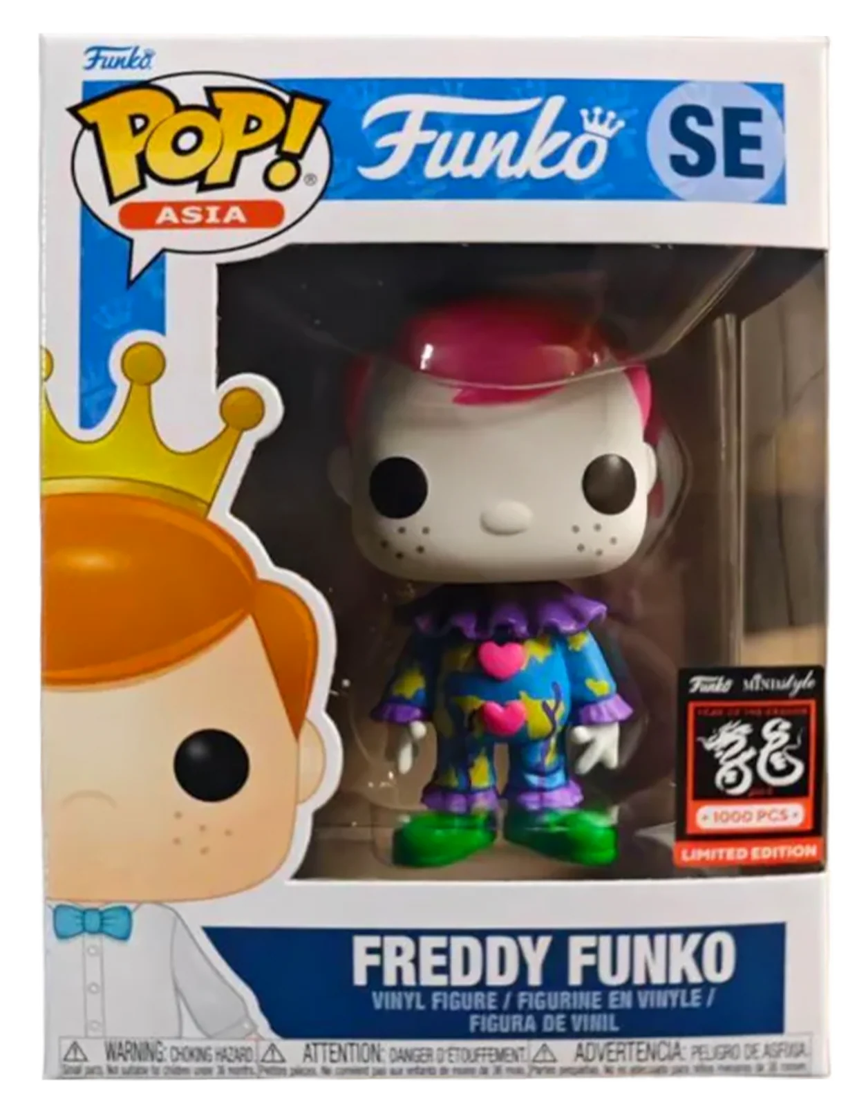 Pop! Asia Freddy Funko as Love Combat figure by Ralphie's Funhouse under blacklight, featuring vibrant colors and detailed design.