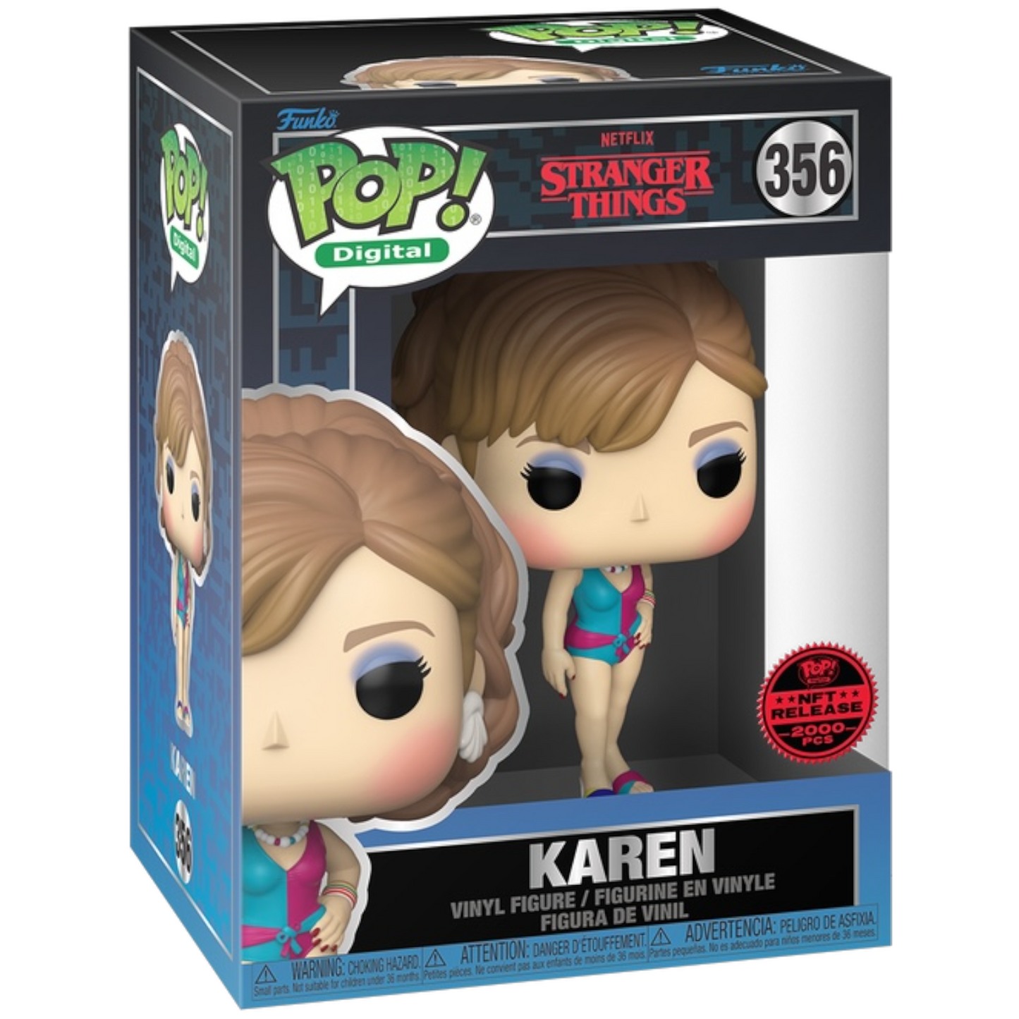 Digital Stranger Things Series 2 Karen NFT collectible by Ralphie's Funhouse featuring PopShield Armor, legendary #356 LE2000, vibrant artwork.