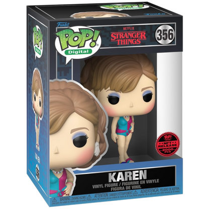 Digital Stranger Things Series 2 Karen NFT collectible by Ralphie's Funhouse featuring PopShield Armor, legendary #356 LE2000, vibrant artwork.