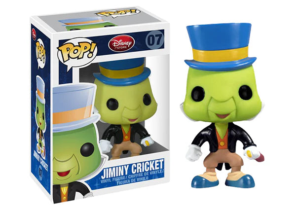 Jiminy Cricket from Disney's Pinocchio Funko Pop figure by Ralphie's Funhouse, featuring detailed character design on a collectible box