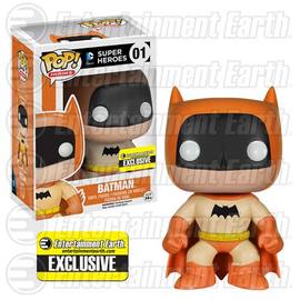 Rainbow orange Batman Pop! Heroes figure from DC by Ralphie's Funhouse, exclusive collectible toy with vibrant colors.