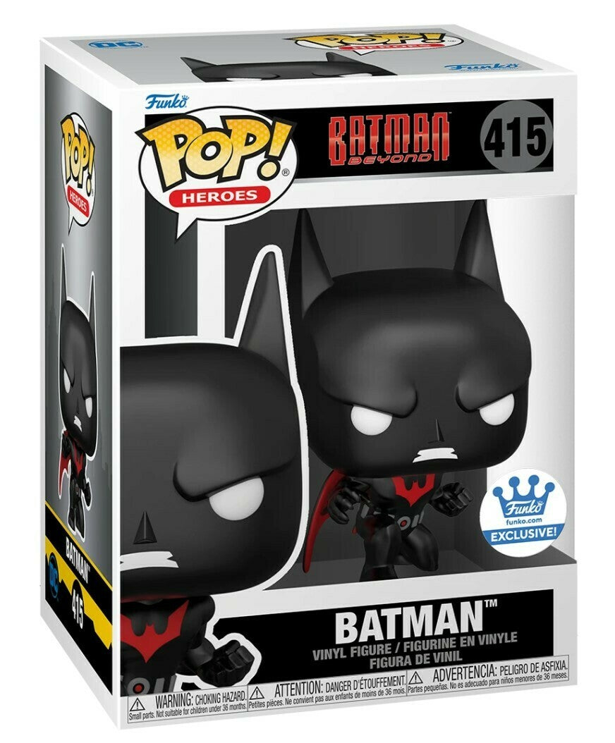 Crouching Batman Beyond Pop! Heroes figure from DC Entertainment by Ralphie's Funhouse, featuring detailed costume and dynamic pose.